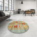 Round Machine Washable Abstract Ginger Brown Green Rug in a Office, wshabs702