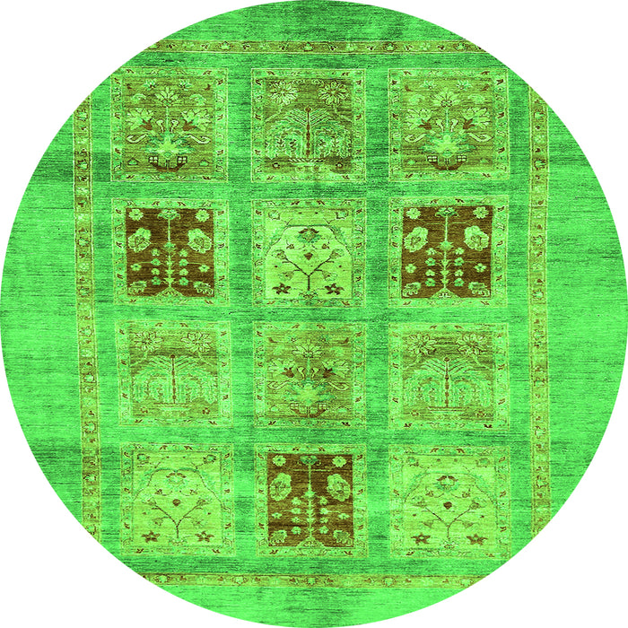 Round Machine Washable Abstract Green Modern Area Rugs, wshabs702grn