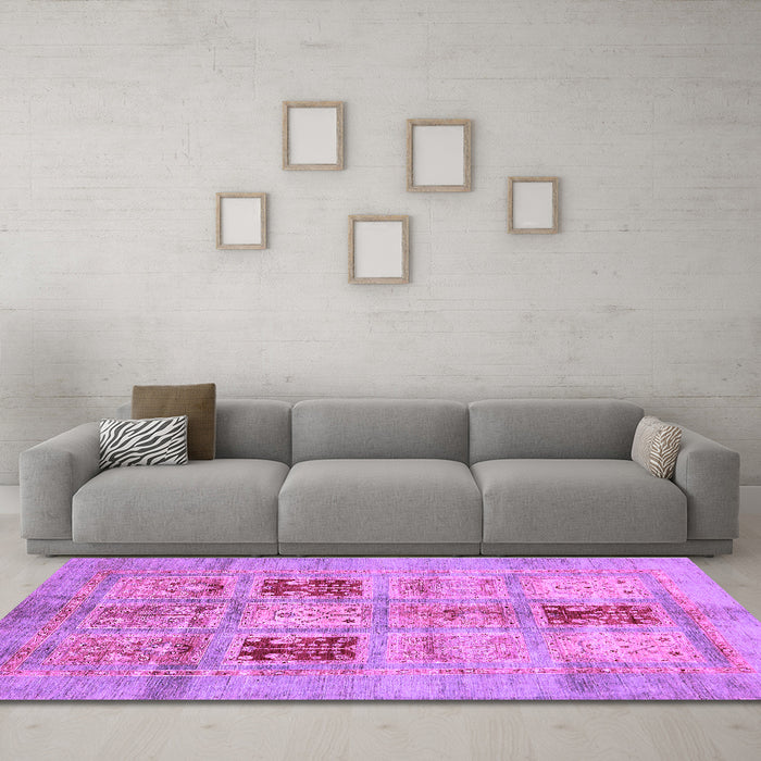 Machine Washable Abstract Purple Modern Area Rugs in a Living Room, wshabs702pur