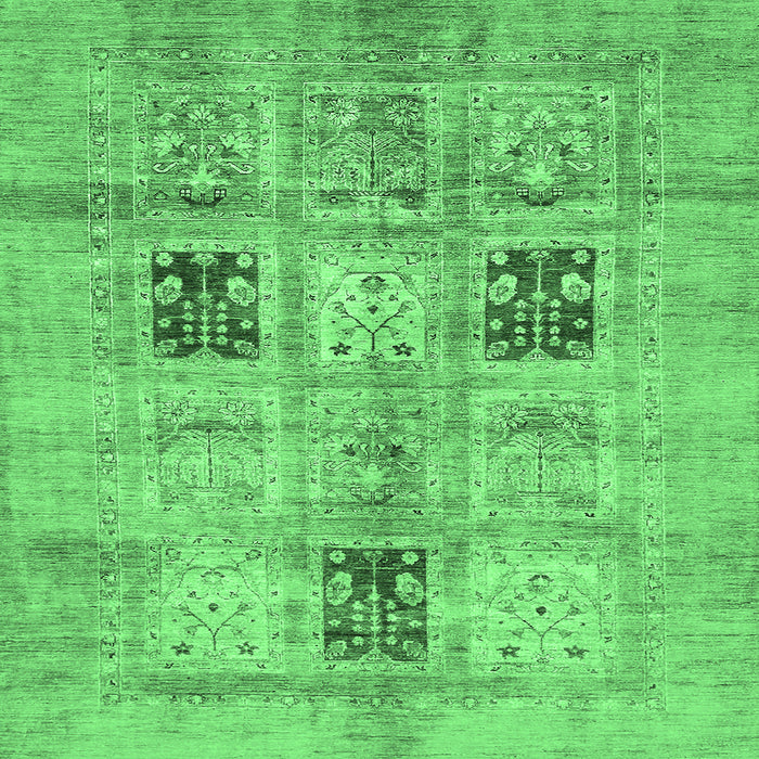 Square Abstract Emerald Green Modern Rug, abs702emgrn