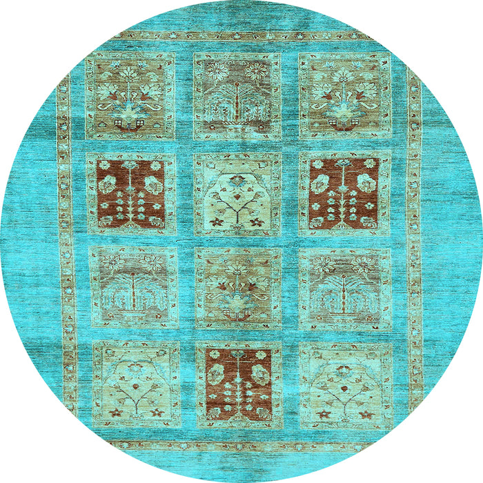 Round Abstract Light Blue Modern Rug, abs702lblu