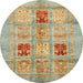 Round Machine Washable Abstract Ginger Brown Green Rug, wshabs702