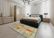 Machine Washable Abstract Ginger Brown Green Rug in a Bedroom, wshabs702