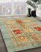 Abstract Ginger Brown Green Modern Rug in Family Room, abs702