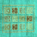 Square Machine Washable Abstract Turquoise Modern Area Rugs, wshabs702turq