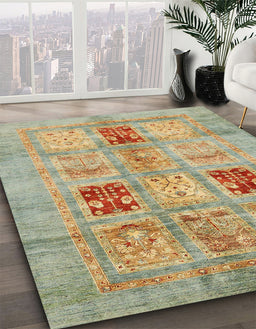 Machine Washable Abstract Ginger Brown Green Rug in a Family Room, wshabs702