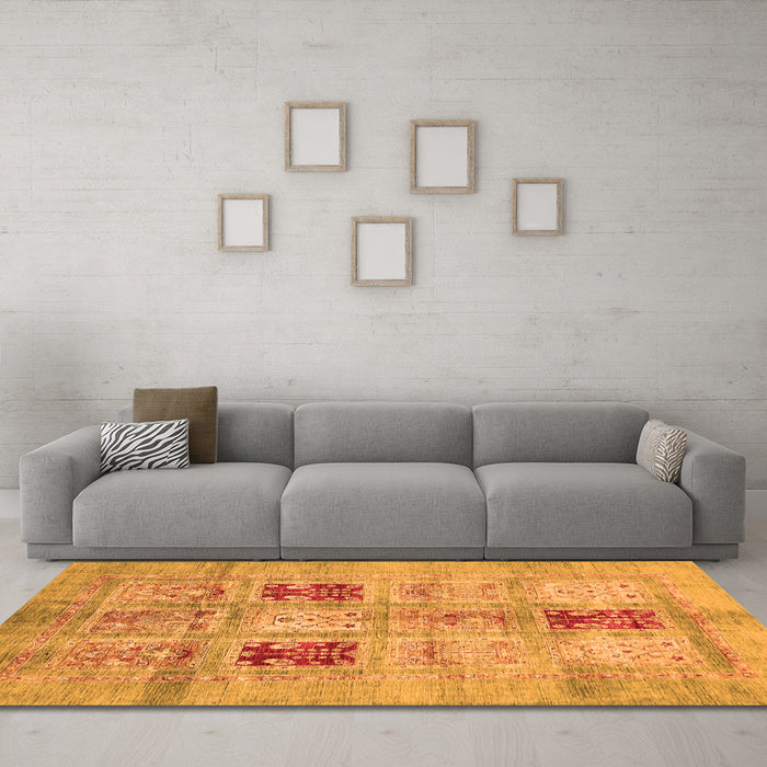 Machine Washable Abstract Orange Modern Area Rugs in a Living Room, wshabs702org