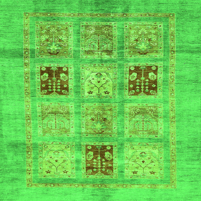Square Machine Washable Abstract Green Modern Area Rugs, wshabs702grn