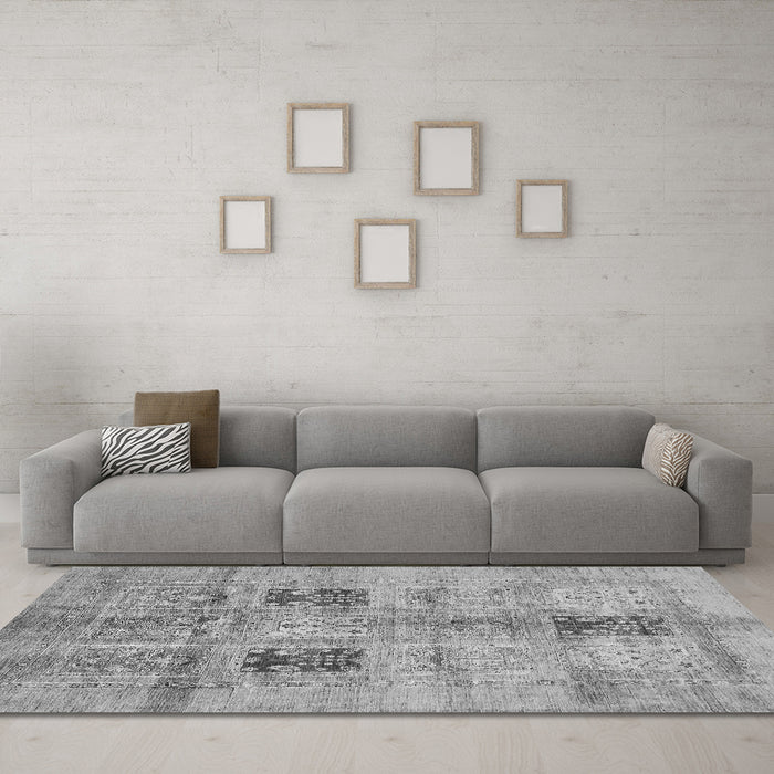 Machine Washable Abstract Gray Modern Rug in a Living Room,, wshabs702gry