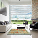 Square Abstract Ginger Brown Green Modern Rug in a Living Room, abs702