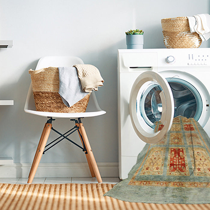 Machine Washable Abstract Ginger Brown Green Rug in a Washing Machine, wshabs702