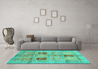 Machine Washable Abstract Turquoise Modern Rug, wshabs702turq