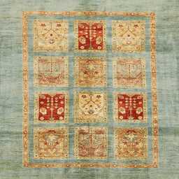 Square Machine Washable Abstract Ginger Brown Green Rug, wshabs702