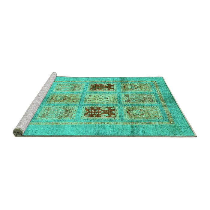 Sideview of Machine Washable Abstract Turquoise Modern Area Rugs, wshabs702turq