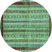 Round Abstract Turquoise Modern Rug, abs703turq