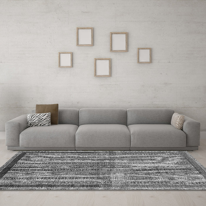 Machine Washable Abstract Gray Modern Rug in a Living Room,, wshabs703gry