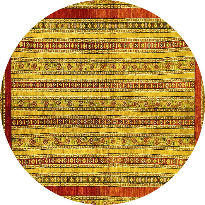 Round Abstract Yellow Modern Rug, abs703yw