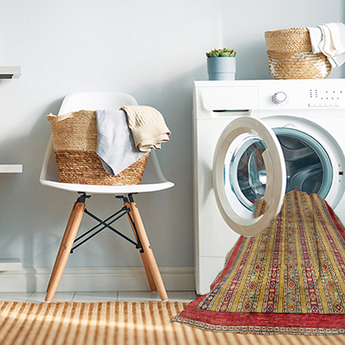 Machine Washable Abstract Red Rug in a Washing Machine, wshabs703