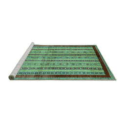 Sideview of Machine Washable Abstract Turquoise Modern Area Rugs, wshabs703turq