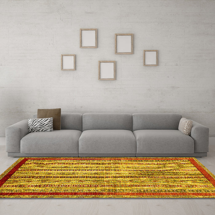 Machine Washable Abstract Yellow Modern Rug in a Living Room, wshabs703yw