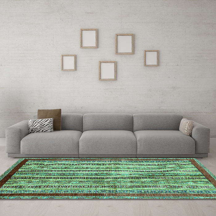 Machine Washable Abstract Turquoise Modern Area Rugs in a Living Room,, wshabs703turq