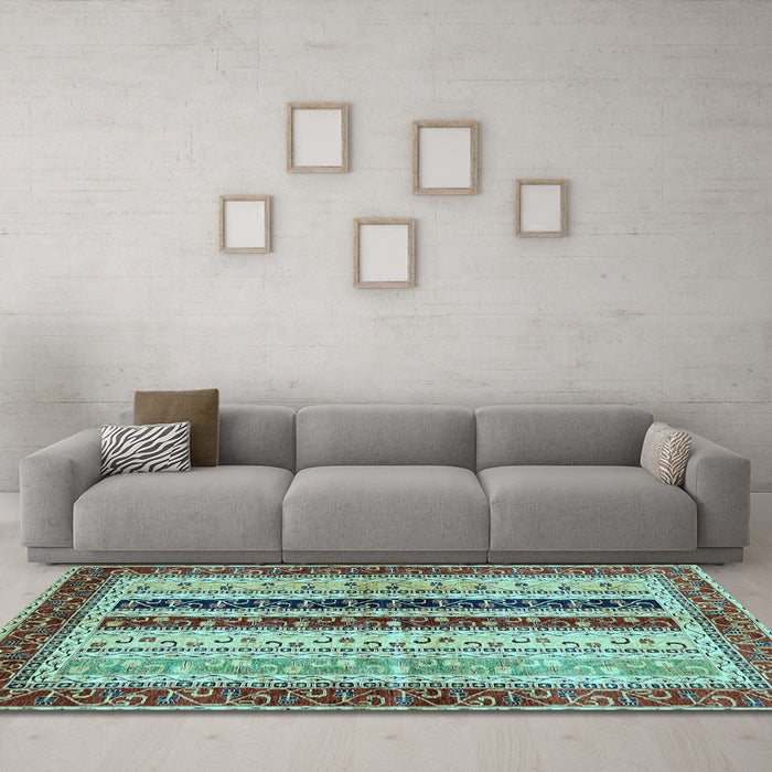 Machine Washable Abstract Light Blue Modern Rug in a Living Room, wshabs704lblu