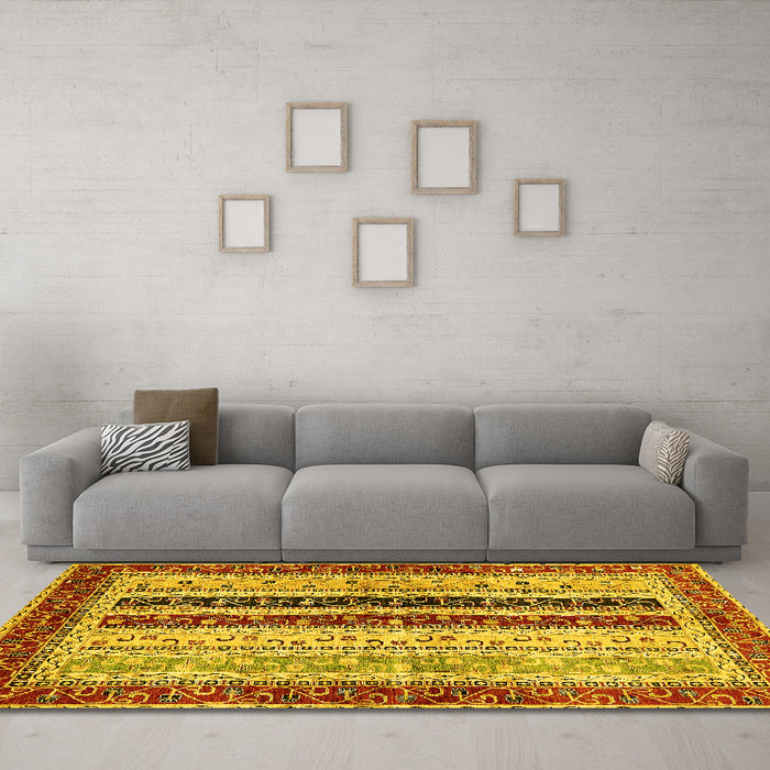 Machine Washable Abstract Yellow Modern Rug in a Living Room, wshabs704yw