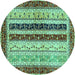 Round Machine Washable Abstract Turquoise Modern Area Rugs, wshabs704turq