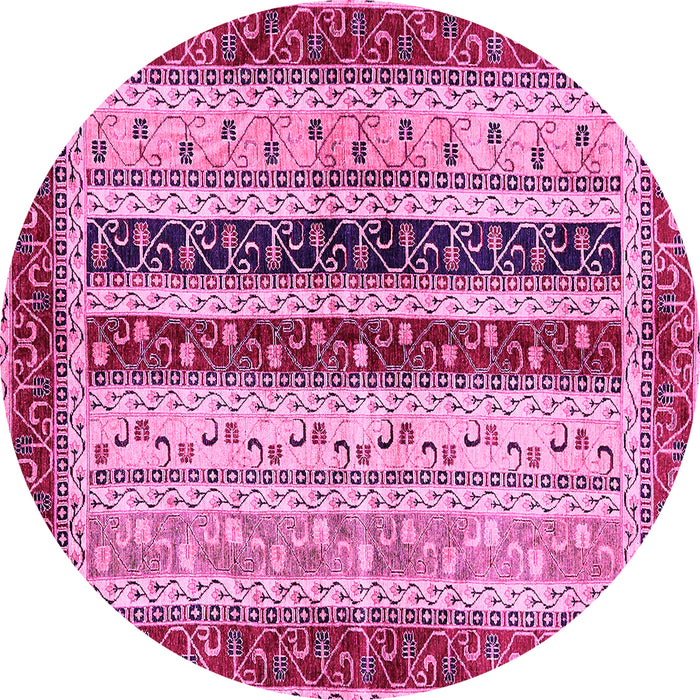Round Machine Washable Abstract Pink Modern Rug, wshabs704pnk