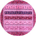 Round Machine Washable Abstract Pink Modern Rug, wshabs704pnk