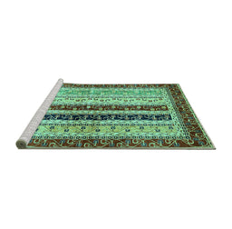 Sideview of Machine Washable Abstract Turquoise Modern Area Rugs, wshabs704turq