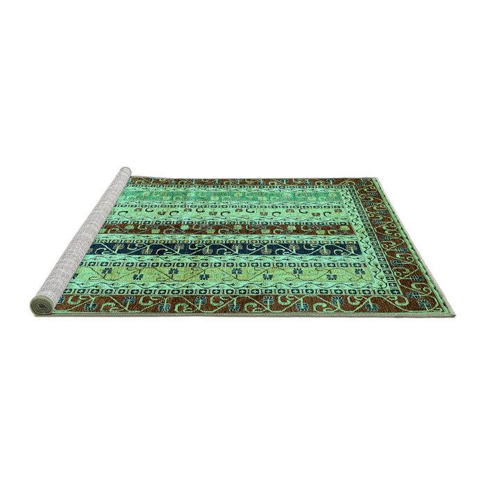 Sideview of Machine Washable Abstract Turquoise Modern Area Rugs, wshabs704turq