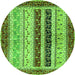 Round Machine Washable Abstract Green Modern Area Rugs, wshabs704grn