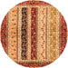 Round Machine Washable Abstract Orange Modern Area Rugs, wshabs704org