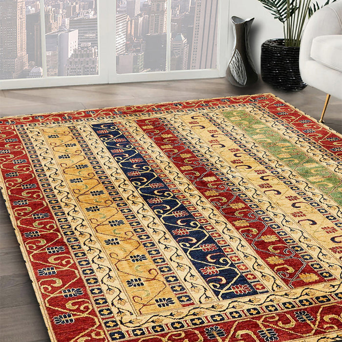 Machine Washable Abstract Fire Brick Red Rug in a Family Room, wshabs704