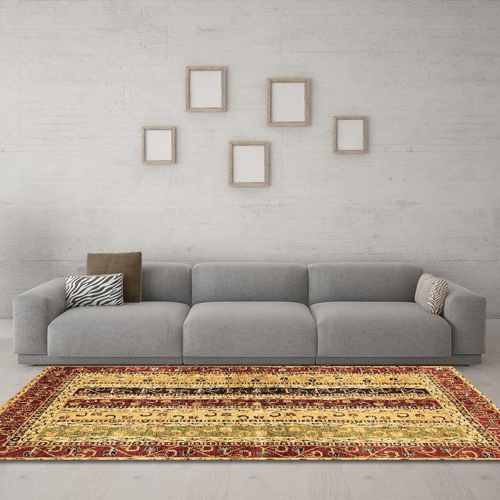 Machine Washable Abstract Brown Modern Rug in a Living Room,, wshabs704brn
