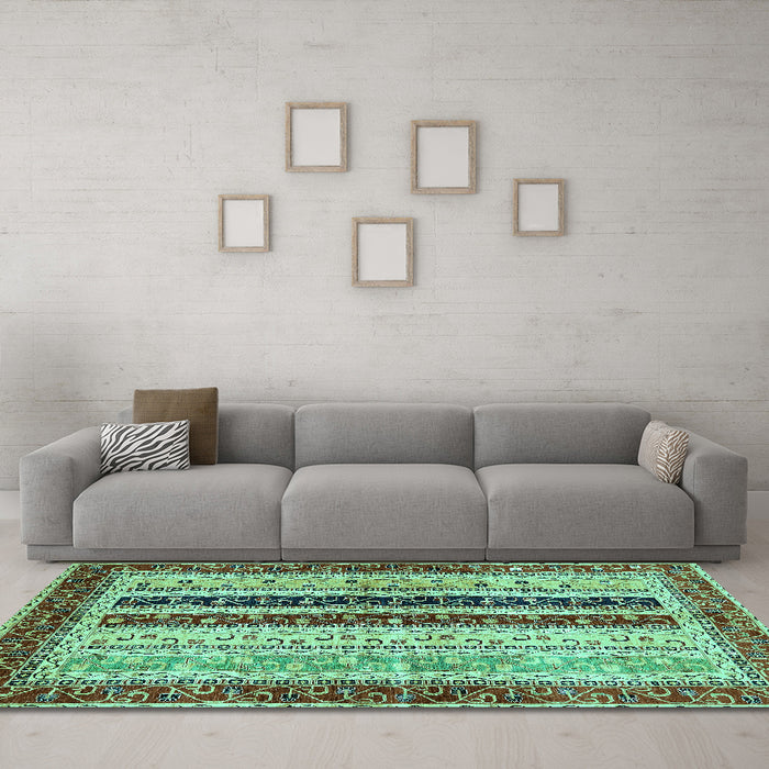 Machine Washable Abstract Turquoise Modern Area Rugs in a Living Room,, wshabs704turq