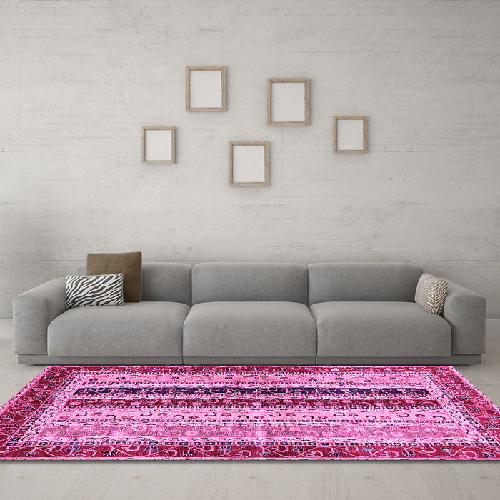 Machine Washable Abstract Pink Modern Rug in a Living Room, wshabs704pnk