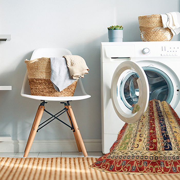 Machine Washable Abstract Fire Brick Red Rug in a Washing Machine, wshabs704