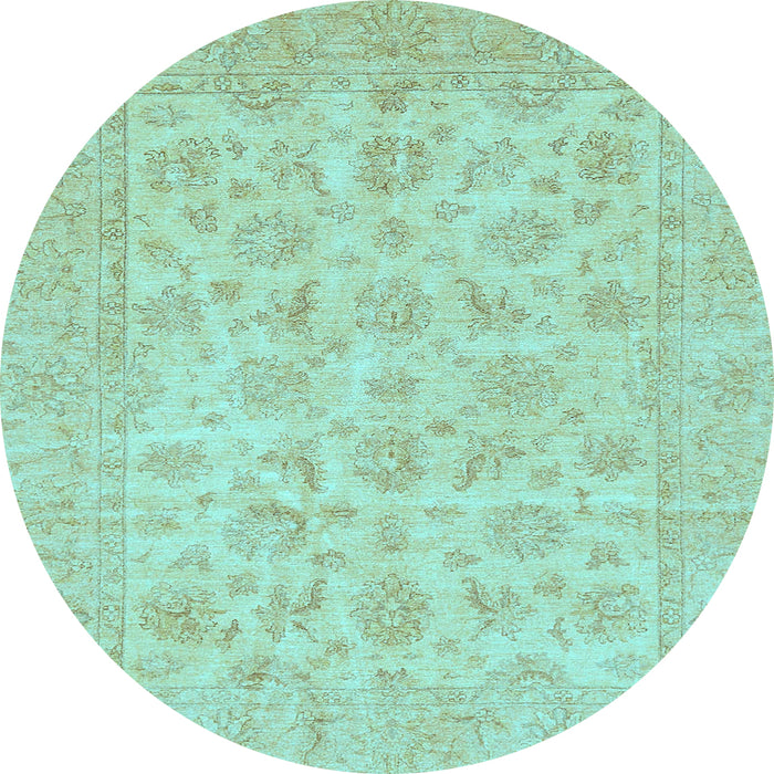 Round Machine Washable Oriental Light Blue Traditional Rug, wshabs705lblu