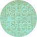 Round Machine Washable Oriental Light Blue Traditional Rug, wshabs705lblu