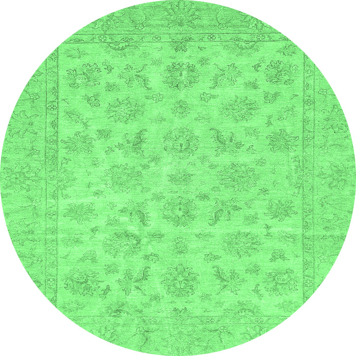 Round Machine Washable Oriental Emerald Green Traditional Area Rugs, wshabs705emgrn