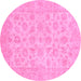 Round Machine Washable Oriental Pink Traditional Rug, wshabs705pnk