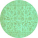 Round Oriental Turquoise Traditional Rug, abs705turq