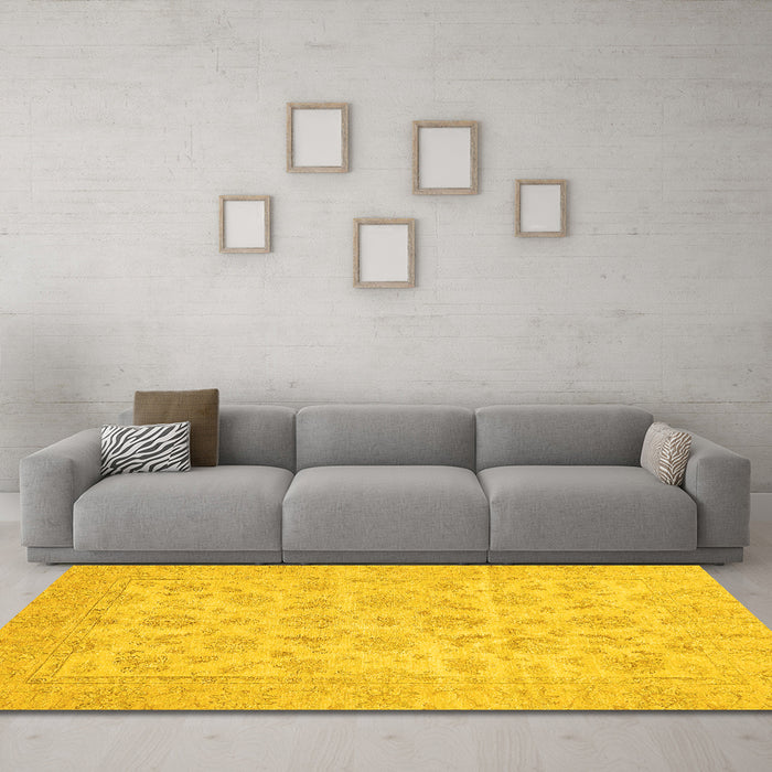 Machine Washable Oriental Yellow Traditional Rug in a Living Room, wshabs705yw