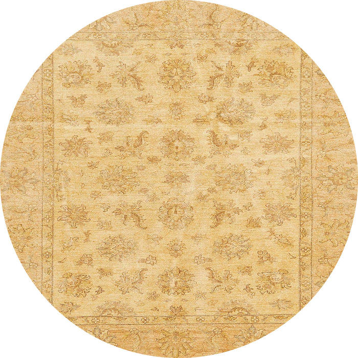 Round Abstract Chrome Gold Yellow Oriental Rug, abs705