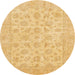 Round Abstract Chrome Gold Yellow Oriental Rug, abs705