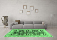 Machine Washable Oriental Emerald Green Traditional Rug, wshabs706emgrn