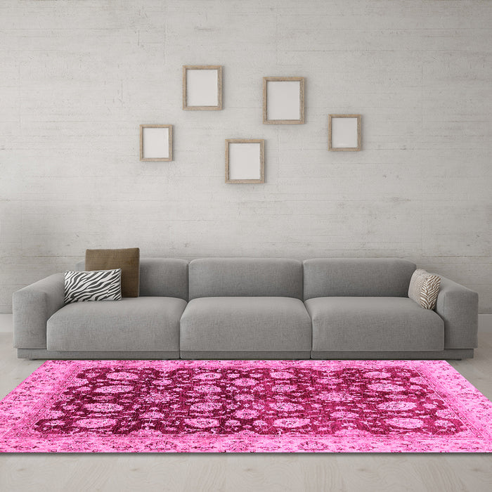 Machine Washable Oriental Pink Traditional Rug in a Living Room, wshabs706pnk