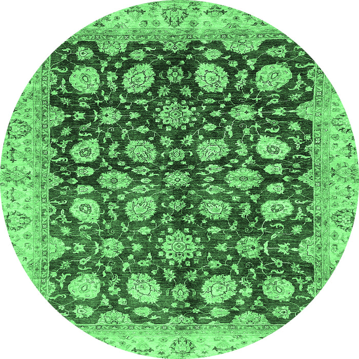 Round Machine Washable Oriental Emerald Green Traditional Area Rugs, wshabs706emgrn